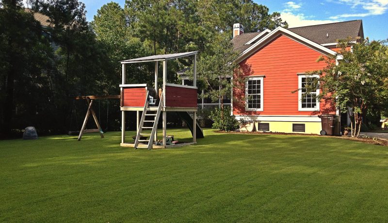Empire Turf Lawn with Playset and Red House