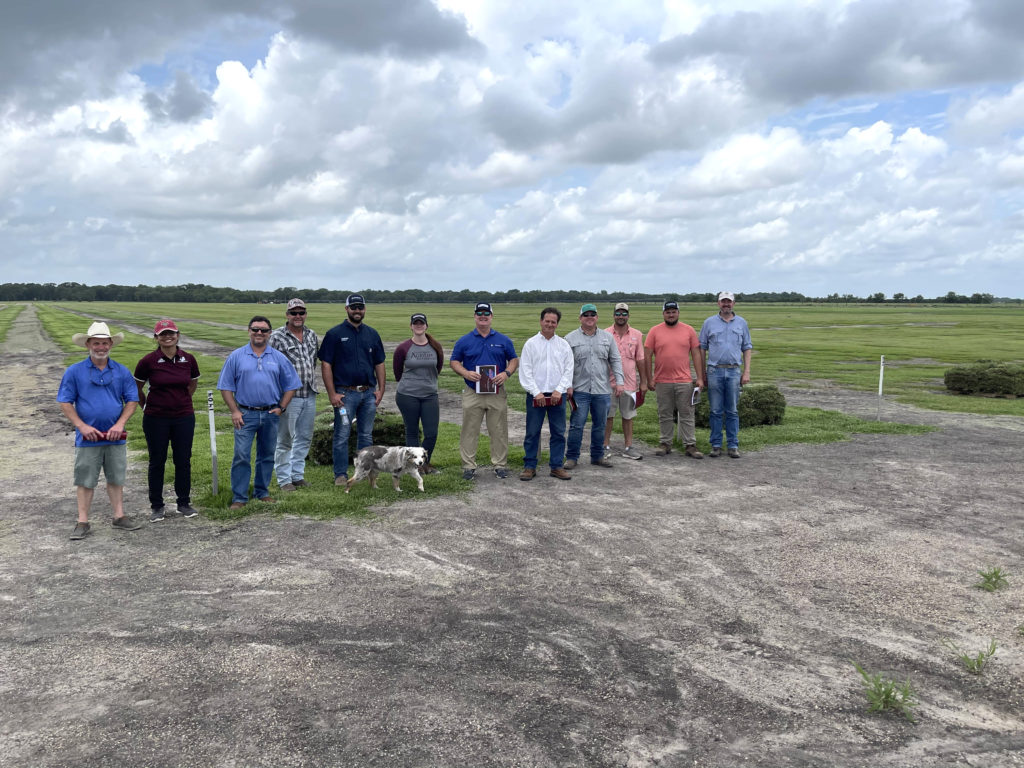 Pictured here are members of SARG group, Executive director of TPT, Brent Batchelor, Sod Solutions Tobey Wagner and Roberto Gurgel and Drs. Ambika Chandra and Chrissie Segars from Texas A&M AgriLife.