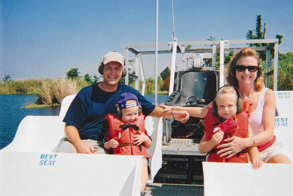 Dr. Kevin Kenworthy and family on an airboat ride in the Everglades in 2006